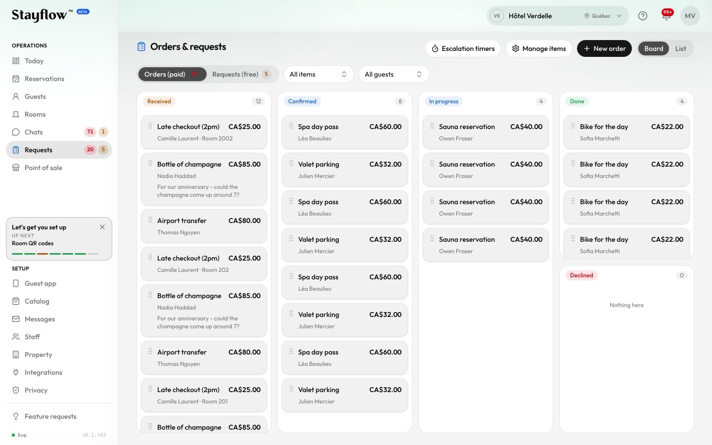 The live request queue in the Stayflow console